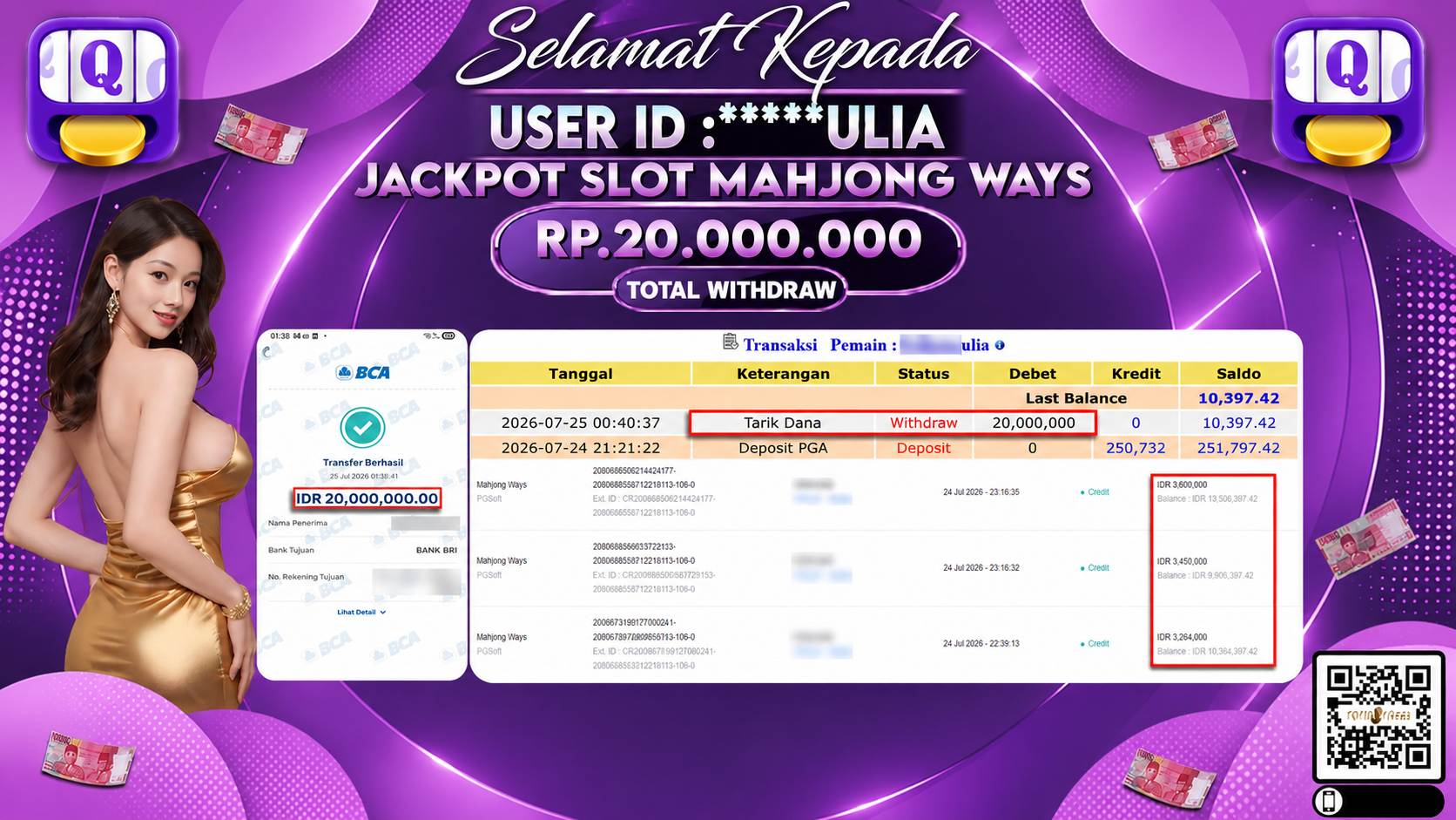 Bukti Pembayaran Jackpot SLOT MAHJONG WAYS ID:****ULIA LUNAS