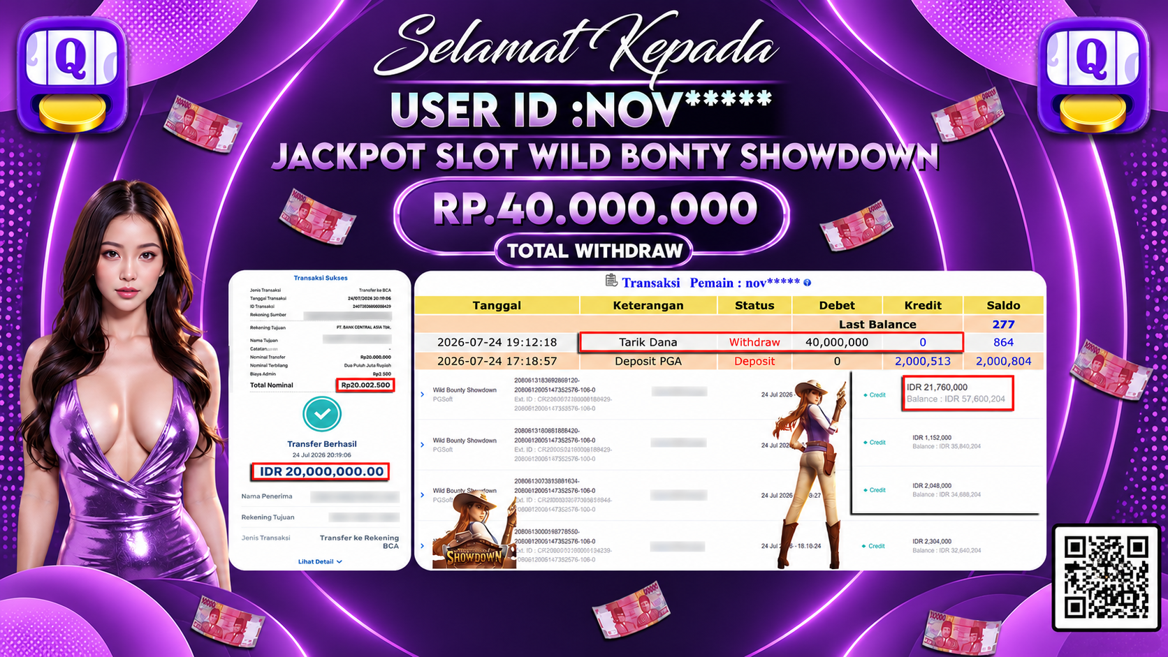 Bukti Pembayaran Jackpot SLOT WILD BONTY SHOWDOWN ID:NOV****LUNAS