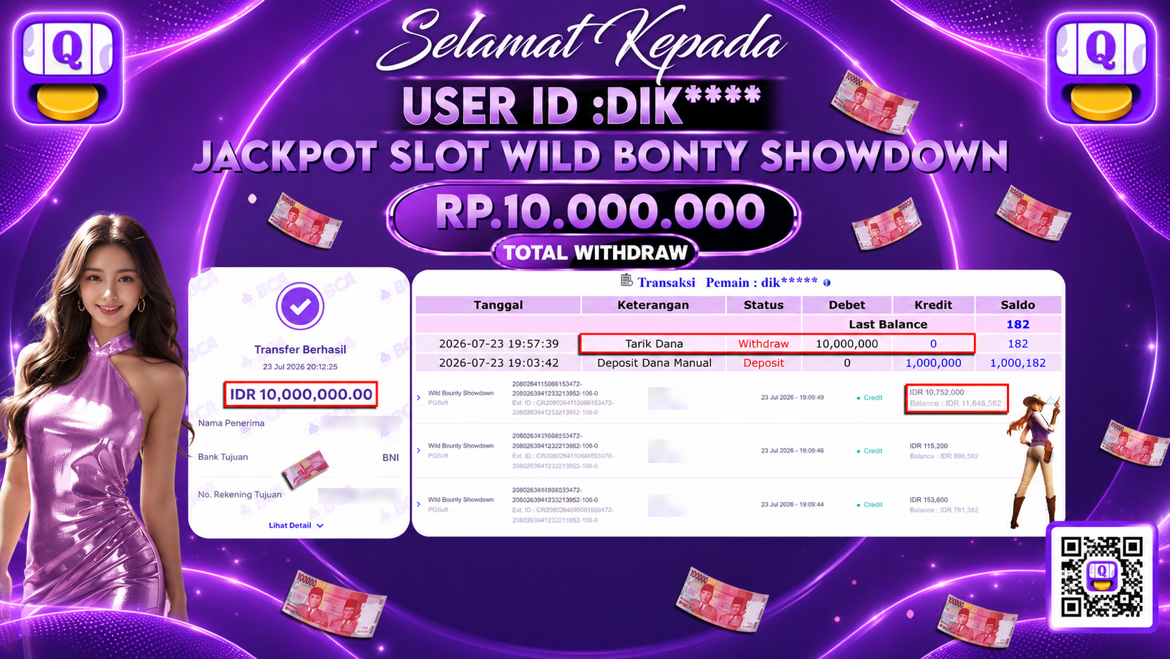 Bukti Pembayaran Jackpot SLOT WILD BONTY SHOWDOWN ID:DIK****LUNAS
